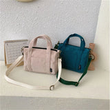 Women's Mini Corduroy Shoulder Bag Canvas Handbag Zipper Totes
