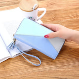 Women's Contrast Splicing Tassel Zipper Purse Large Capacity Phone Bag