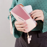 Women's Contrast Splicing Tassel Zipper Purse Large Capacity Phone Bag
