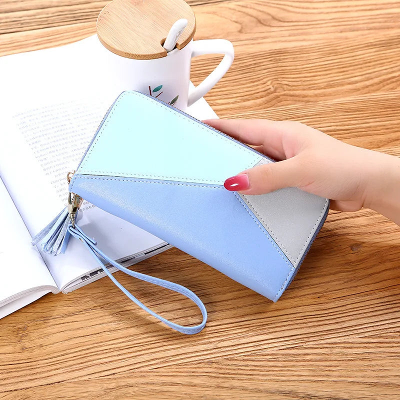 Contrasting Splicing Zipper Tassel Large Capacity Purse Mobile Phone Bag
