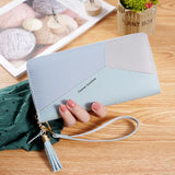 Women's Contrast Splicing Tassel Zipper Purse Large Capacity Phone Bag