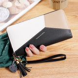 Women's Contrast Splicing Tassel Zipper Purse Large Capacity Phone Bag