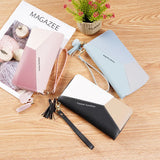 Women's Contrast Splicing Tassel Zipper Purse Large Capacity Phone Bag