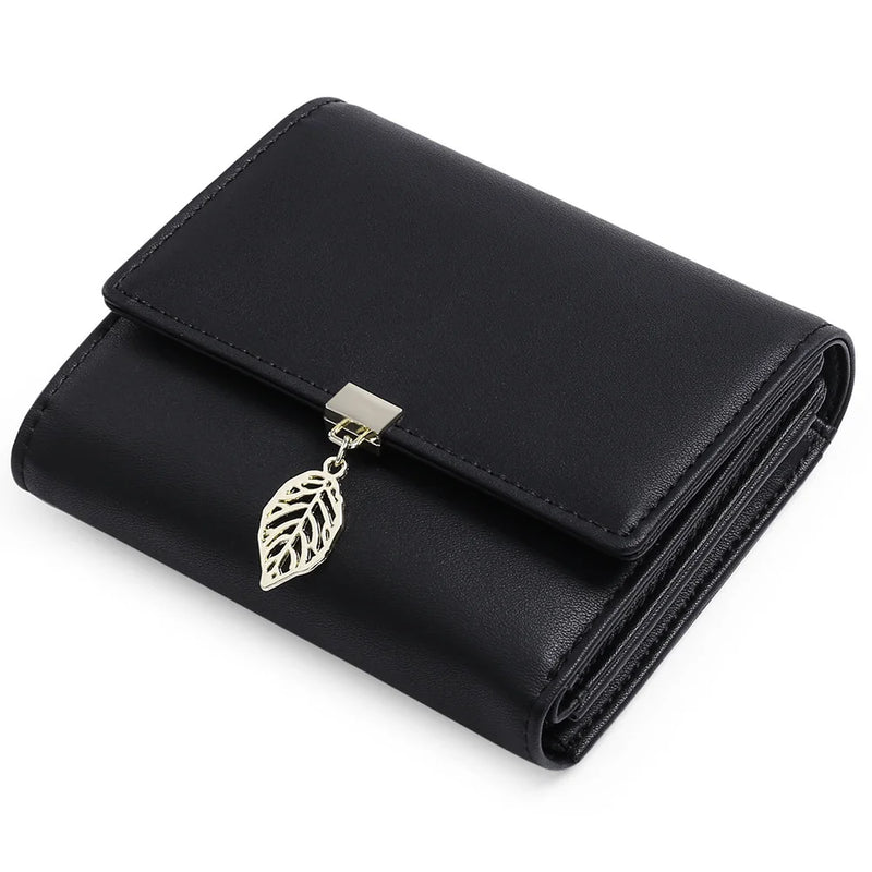 Women's Short Wallet PU Leather Three fold Anti theft Brush Short Wallet