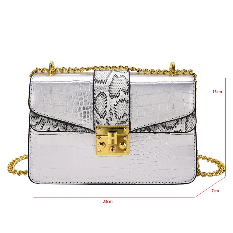 Crocodile Crossbody Small Square Women Bag, Chains Messenger Bag
