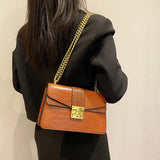 Crocodile Crossbody Small Square Women Bag, Chains Messenger Bag