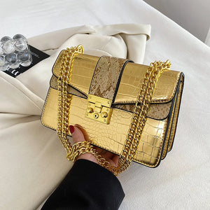 Crocodile Crossbody Small Square Women Bag, Chains Messenger Bag