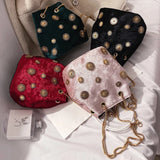 Velvet Bucket Bag Golden Chain Crossbody Tote