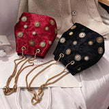 Velvet Bucket Bag Golden Chain Crossbody Tote