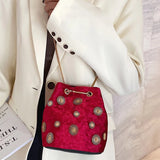 Velvet Bucket Bag Golden Chain Crossbody Tote