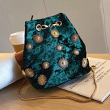 Velvet Bucket Bag Golden Chain Crossbody Tote