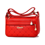 Women's Embroidery Thread Shoulder Messenger Bag Soft Leather Multi-layer Bag