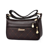 Women's Embroidery Thread Shoulder Messenger Bag Soft Leather Multi-layer Bag