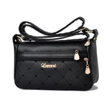 Women's Embroidery Thread Shoulder Messenger Bag Soft Leather Multi-layer Bag