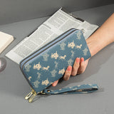Women's Long Clutch Bag Double Zipper Hand Strap Bag
