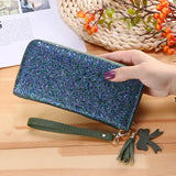 Sequins Patchwork Letter Wallets PU Leather Tassel Rivet Clutch Bag
