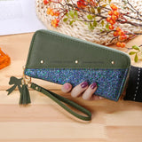 Sequins Patchwork Letter Wallets PU Leather Tassel Rivet Clutch Bag