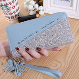 Sequins Patchwork Letter Wallets PU Leather Tassel Rivet Clutch Bag