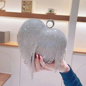 Crystal Evening Clutch Purse With Tassel Point Glitter