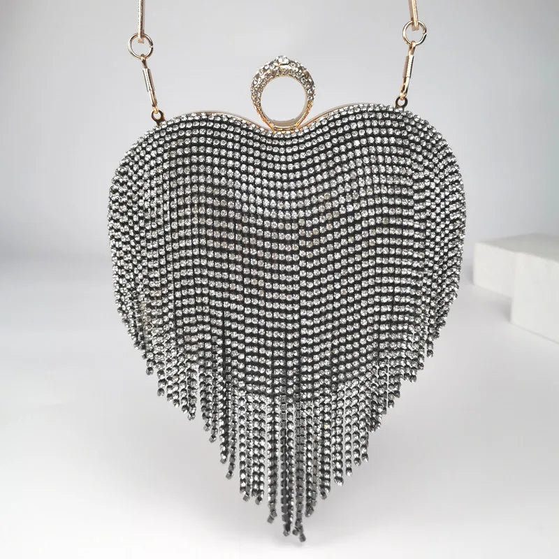 Crystal Evening Clutch Purse With Tassel Point Glitter