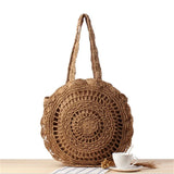 Womens Hollow-out Crochet Beach Bag Round Shoulder Shopping Bag