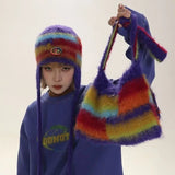 Vintage Rainbow Stripe Cotton Knit Shoulder Bag
