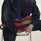 Vintage Rainbow Stripe Cotton Knit Shoulder Bag
