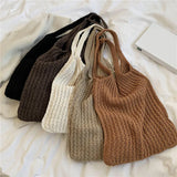 Vintage Knitted Shoulder Bag for Women Large Handbag