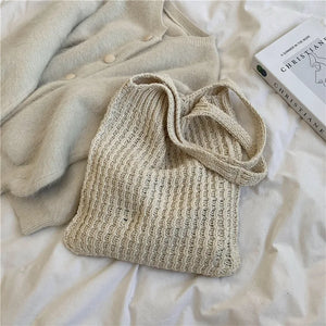 Vintage Wool Knitted Women's Shoulder Bag Large Handbag