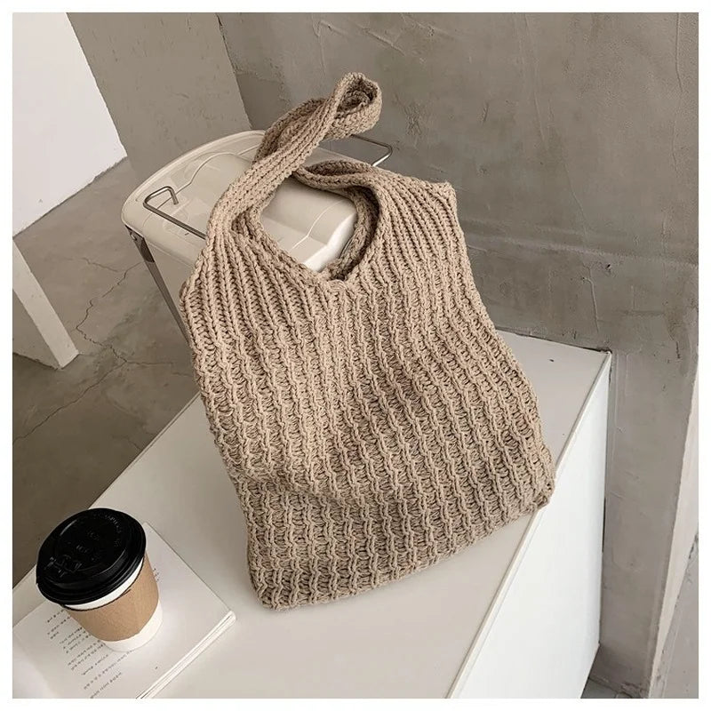 Vintage Wool Knitted Women's Shoulder Bag Large Handbag