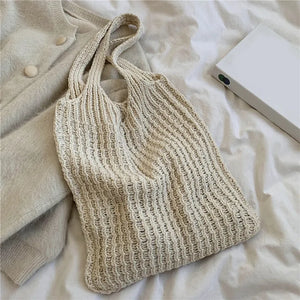 Vintage Knitted Shoulder Bag for Women Large Handbag