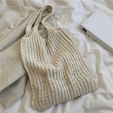 Vintage Knitted Shoulder Bag for Women Large Handbag