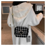 Woolen Tweed Shoulder Bag Women Chain Crossbody Winter Handbag
