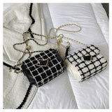 Woolen Tweed Shoulder Bag Women Chain Crossbody Winter Handbag