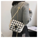 Woolen Tweed Shoulder Bag Women Chain Crossbody Winter Handbag