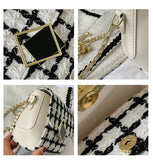 Woolen Tweed Shoulder Bag Women Chain Crossbody Winter Handbag
