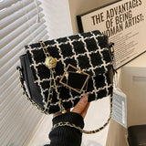 Woolen Tweed Shoulder Bag Women Chain Crossbody Winter Handbag