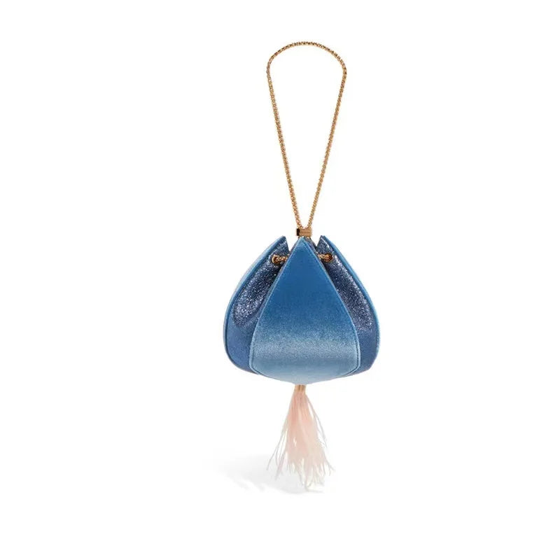 Velvet Cloth Stitching Luscion Lantern Flower Draw Rope Bucket Bag