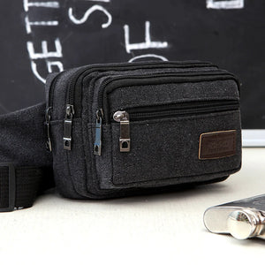 Canvas Men Waist Bag Zipper Pocket Outdoor Sports Pack