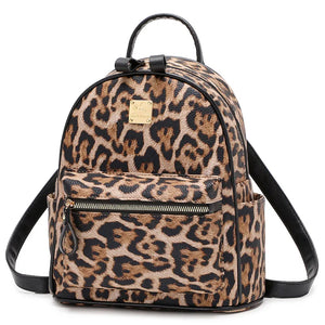 Leopard Print PU Leather Girls School Backpack Bag