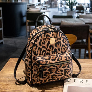 Leopard Print PU Leather Girls School Backpack Bag