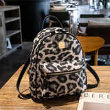 Leopard Print PU Leather Girls School Backpack Bag