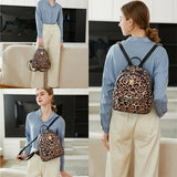 Leopard Print PU Leather Girls School Backpack Bag