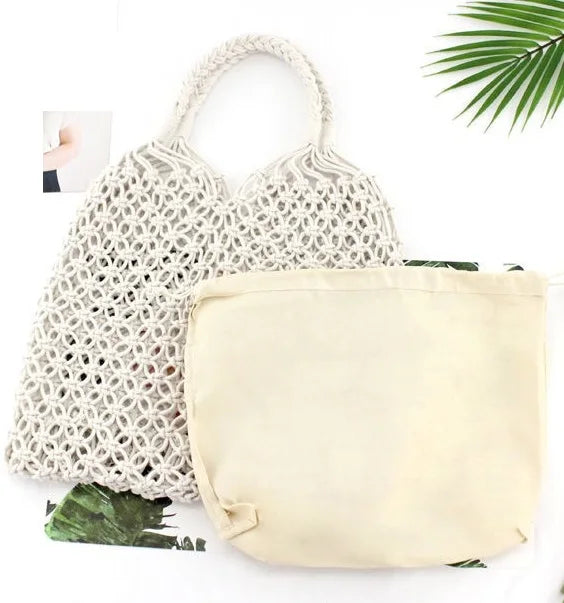 Hollow Out Woven Bag with Cotton Lining for Beach FHC057