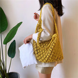 Hollow Out Woven Bag with Cotton Lining for Beach FHC057