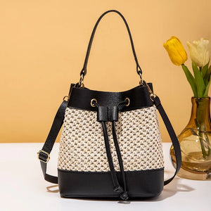 Candy Drawstring Bucket Bag Straw Shoulder Bag Girly Wind Crossbody