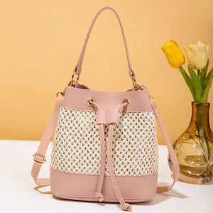 Candy Drawstring Bucket Bag Straw Shoulder Bag Girly Wind Crossbody