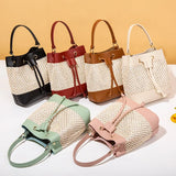 Candy Drawstring Bucket Bag Straw Shoulder Bag Girly Wind Crossbody