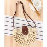 Lady Hand-Woven Straw Beach Bag One-Shoulder Casual Round Sling