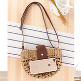 Lady Hand-Woven Straw Beach Bag One-Shoulder Casual Round Sling